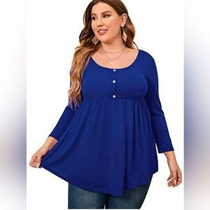 New with tags! Amzplus Womens 3XL royal blue scoop tunic long sleeve blouse top